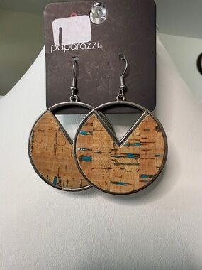 paparazzi Cork Circle Earrings with Turquoise Accents